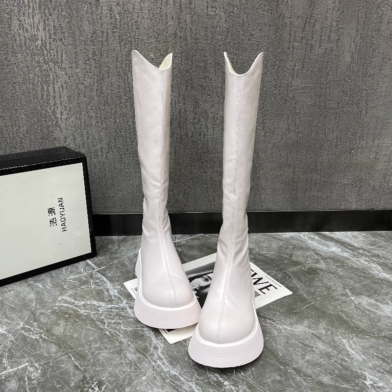 Knee High Boots Women - Damskie Nowe Proste Botki na Platformie