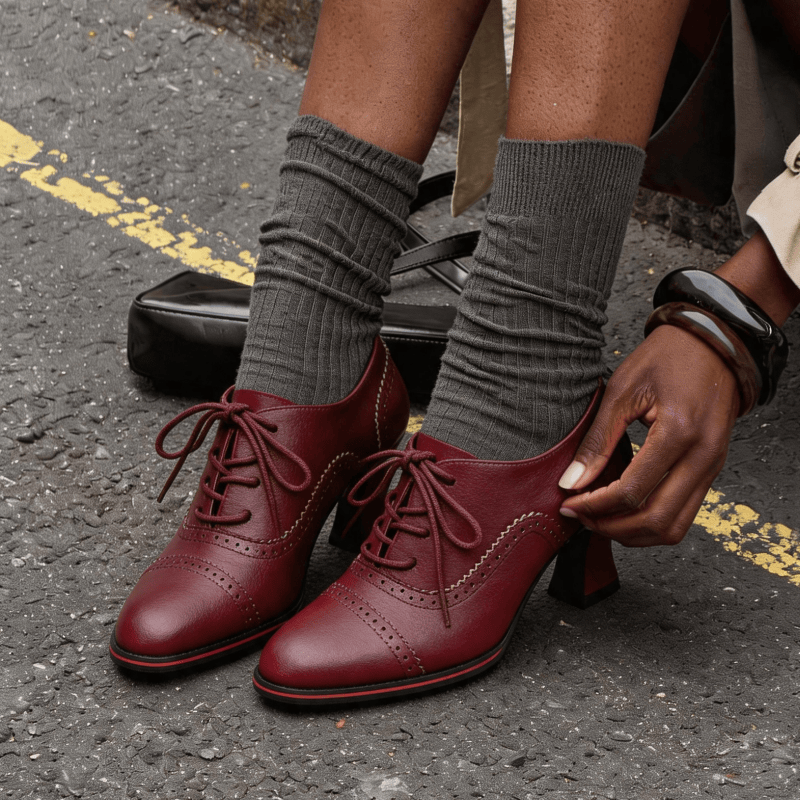 Oxford Lace Up Women - Damskie oksfordki na obcasie z imitacji
