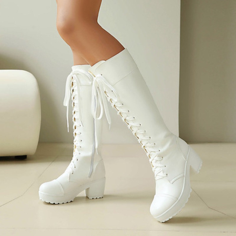Knee High Boots Women - Damskie kozaki do kolan sznurowane, botki